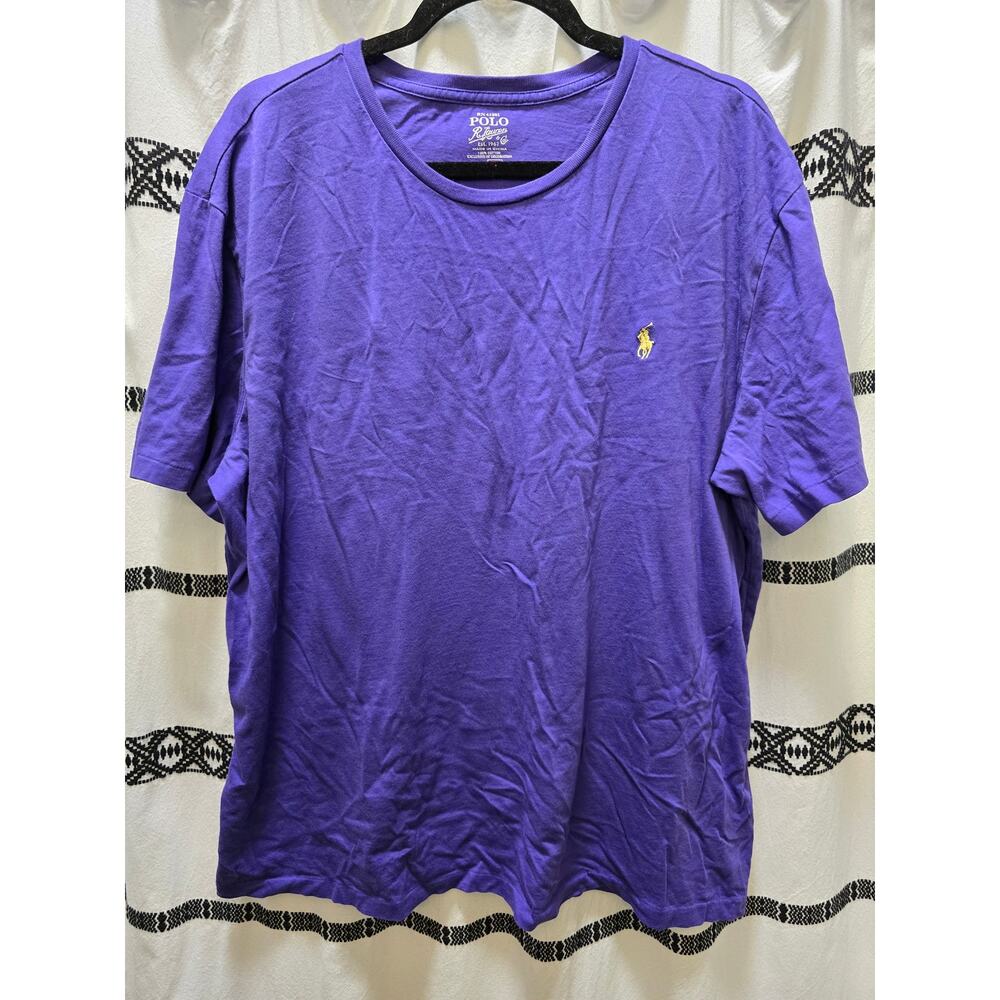 Polo Ralph Lauren royal purple yellow embroidered tiny pony short sleeve shirt